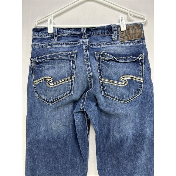 Silver Jeans Men 32 X 34 Grayson Blue Straight Leg Stretch Denim *stain* - Picture 4 of 13